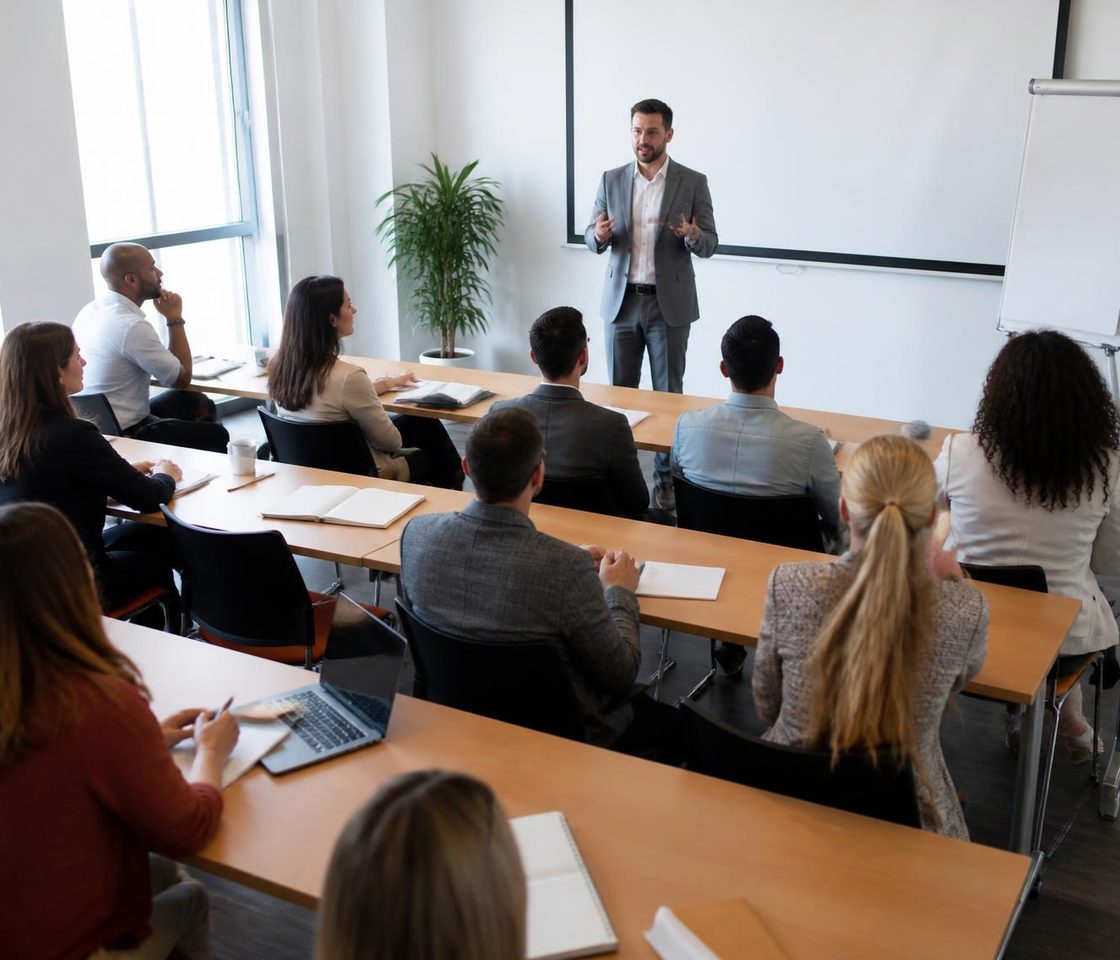 Un formateur Factorielles face à un groupe de participants